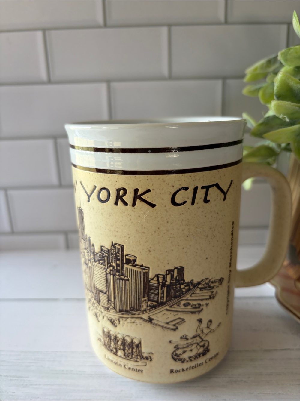 Beige New York City Ceramic Mug with Skyline Design